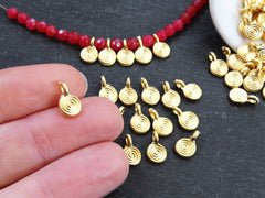 Mini Swirl Spiral Coin Pendant Charms, Small Disc Charms Beads for Jewelry Making, 22k Matte Gold Plated, 15pcs