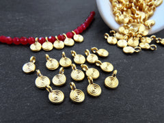 Mini Swirl Spiral Coin Pendant Charms, Small Disc Charms Beads for Jewelry Making, 22k Matte Gold Plated, 15pcs