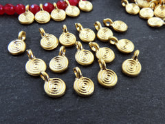 Mini Swirl Spiral Coin Pendant Charms, Small Disc Charms Beads for Jewelry Making, 22k Matte Gold Plated, 15pcs