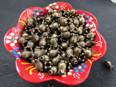 Tulip Bead Spacer Caps, Spacer Beads, Bead Caps, Flower Beads, Artisan Jewelry Making Craft Beads, Antique Bronze Plated, 8pc