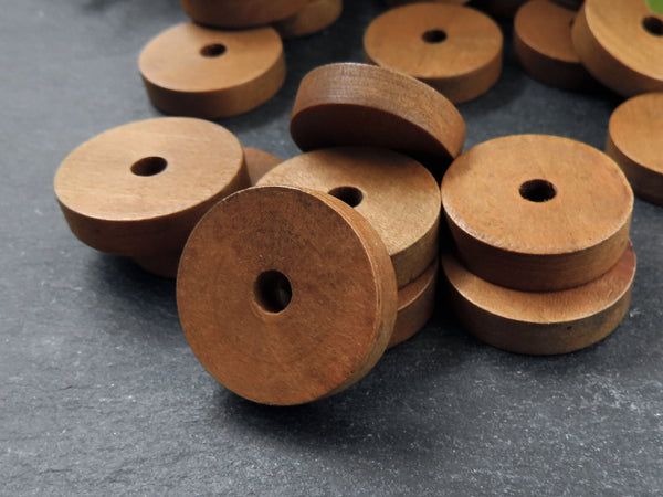 Large Warm Brown Round Wood Disc Beads, Brown Wooden Beads, Jewelry Making Craft Beads, 20mm, 8pcs