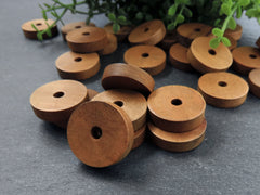 Large Warm Brown Round Wood Disc Beads, Brown Wooden Beads, Jewelry Making Craft Beads, 20mm, 8pcs