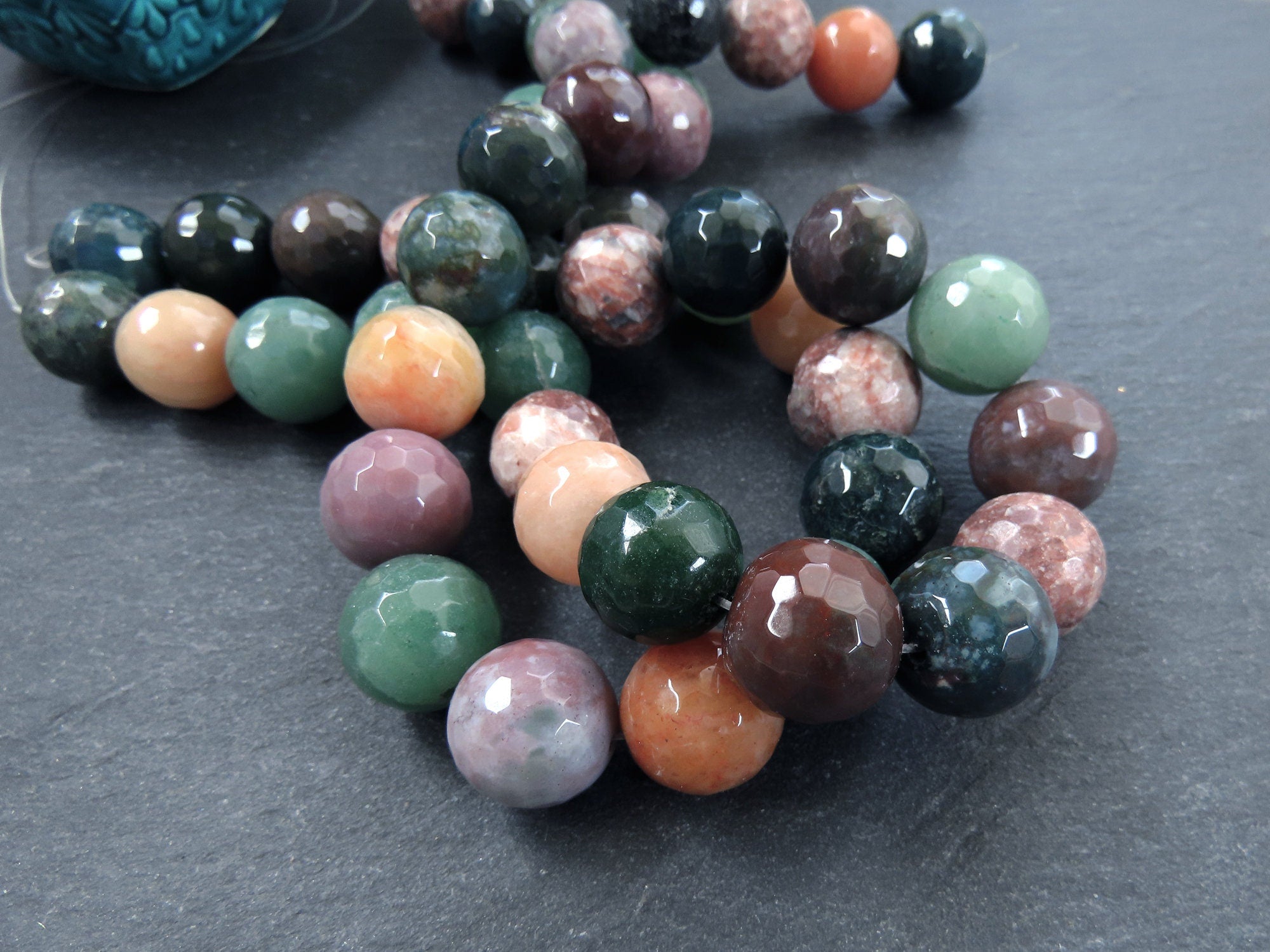 16mm Mix Agate Jasper beads, Green Brown Orange Gemstone Beads, Round –  LylaSupplies