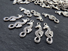 8 Mini Seahorse Pendant Charms, Artisan Charms, Seahorse Beads, Matte Antique Silver Plated