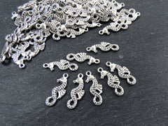 8 Mini Seahorse Pendant Charms, Artisan Charms, Seahorse Beads, Matte Antique Silver Plated