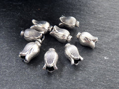 Tulip Bead Spacer Caps, Spacer Beads, Bead Caps, Flower Beads, Artisan Jewelry Making Craft Beads, Matte Antique Silver Plated, 8pc