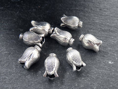 Tulip Bead Spacer Caps, Spacer Beads, Bead Caps, Flower Beads, Artisan Jewelry Making Craft Beads, Matte Antique Silver Plated, 8pc