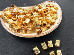 Sun Spiral Symbol Beads, Rectangle Bead Spacers, Sun Wheel, Embossed Metal Tube Spacer Beads, Tarnish Resistant 22k Matte Gold Plated, 8pcs