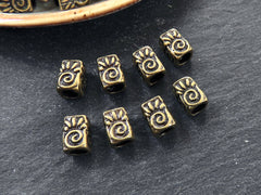 Sun Spiral Symbol Beads, Rectangle Bead Spacers, Sun Wheel, Embossed Metal Beads, Tube Spacer Beads, Antique Bronze Plated, 8pcs