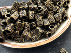 Sun Spiral Symbol Beads, Rectangle Bead Spacers, Sun Wheel, Embossed Metal Beads, Tube Spacer Beads, Antique Bronze Plated, 8pcs
