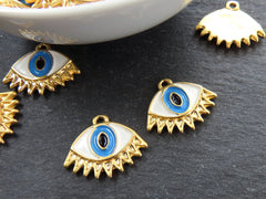 Enamel Evil Eye Pendant Charms, Eyelash Evil Eye, Eye Of The Beholder, Good Luck, Protective Amulet Talisman, 22k Matte Gold Plated, 2pc