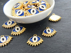 Enamel Evil Eye Pendant Charms, Eyelash Evil Eye, Eye Of The Beholder, Good Luck, Protective Amulet Talisman, 22k Matte Gold Plated, 2pc B