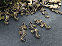 3 Seahorse Pendant Charms, Artisan Charms, Seahorse Beads, Antique Bronze Plated