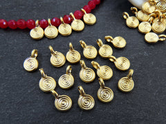 Mini Swirl Spiral Coin Pendant Charms, Small Disc Charms Beads for Jewelry Making, 22k Matte Gold Plated, 15pcs