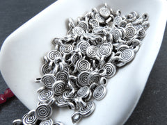 Mini Swirl Spiral Coin Pendant Charms, Small Disc Charms Beads for Jewelry Making, Matte Antique Silver Plated, 15pcs