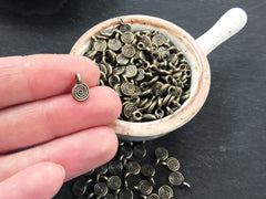 Mini Swirl Spiral Coin Pendant Charms, Small Disc Charms Beads for Jewelry Making, Antique Bronze Plated, 15pcs