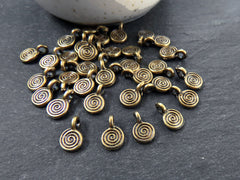 Mini Swirl Spiral Coin Pendant Charms, Small Disc Charms Beads for Jewelry Making, Antique Bronze Plated, 15pcs