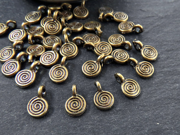 Mini Swirl Spiral Coin Pendant Charms, Small Disc Charms Beads for Jewelry Making, Antique Bronze Plated, 15pcs