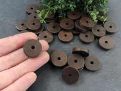Large Dark Brown Round Wood Disc Beads, Deep Brown Wooden Beads, Jewelry Making Craft Beads, 20mm, 8pcs