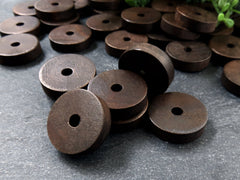 Large Dark Brown Round Wood Disc Beads, Deep Brown Wooden Beads, Jewelry Making Craft Beads, 20mm, 8pcs