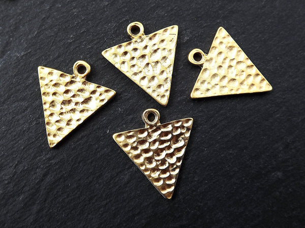 Hammered Triangle Pendant Charm, Minimalist Geometric Earring Necklace Pendant, Jewelry Making Supplies,  22k Matte Gold plated 4pc