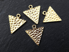 Hammered Triangle Pendant Charm, Minimalist Geometric Earring Necklace Pendant, Jewelry Making Supplies,  22k Matte Gold plated 4pc