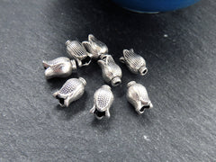Tulip Bead Spacer Caps, Spacer Beads, Bead Caps, Flower Beads, Artisan Jewelry Making Craft Beads, Matte Antique Silver Plated, 8pc