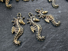 3 Seahorse Pendant Charms, Artisan Charms, Seahorse Beads, Antique Bronze Plated