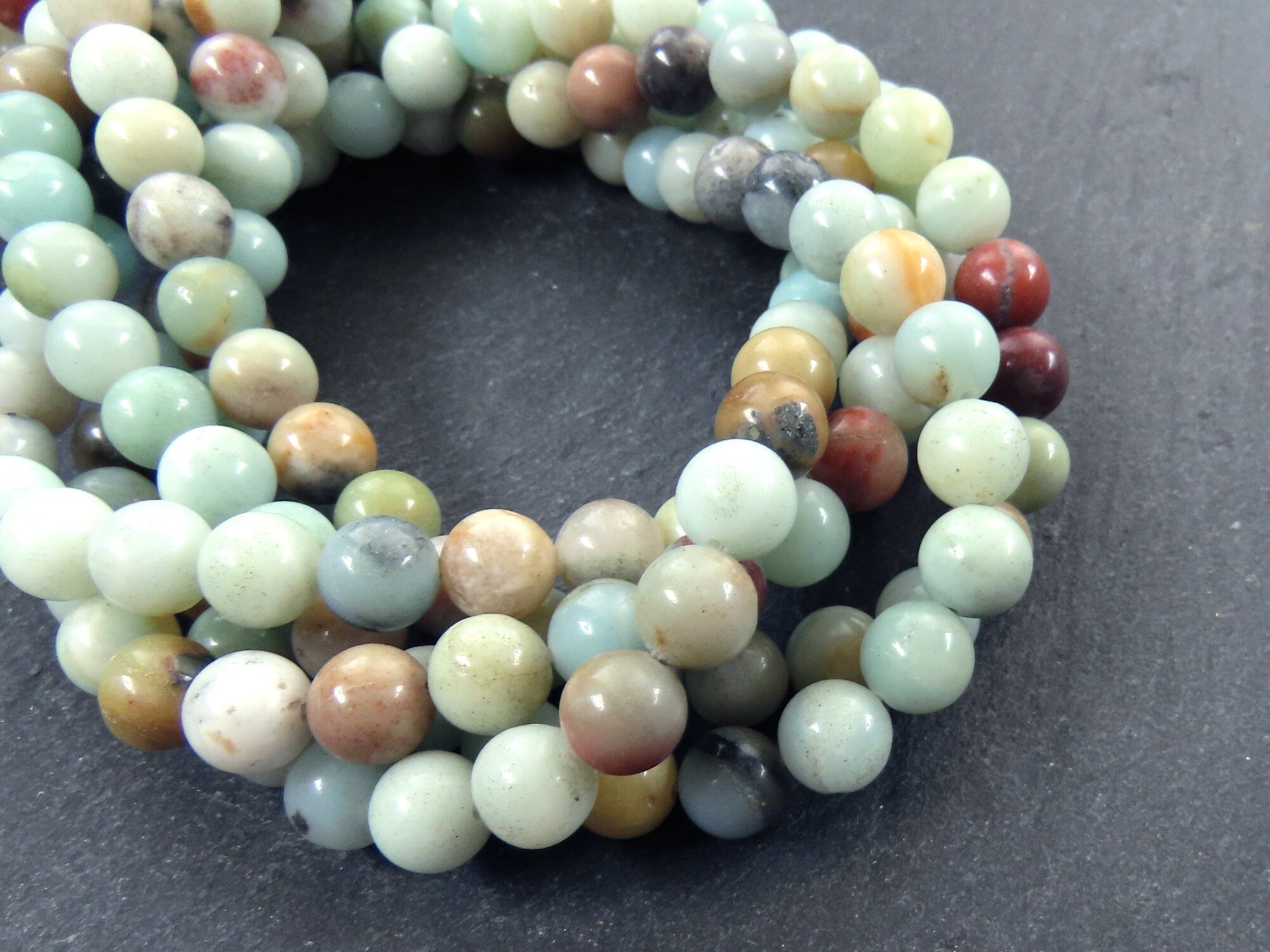 8mm Natural Multicolored Amazonite Round Beads, Gemstone Beads, Round Beads, Smooth Cut, Loose Beads, Full Strand 15 inch Strand