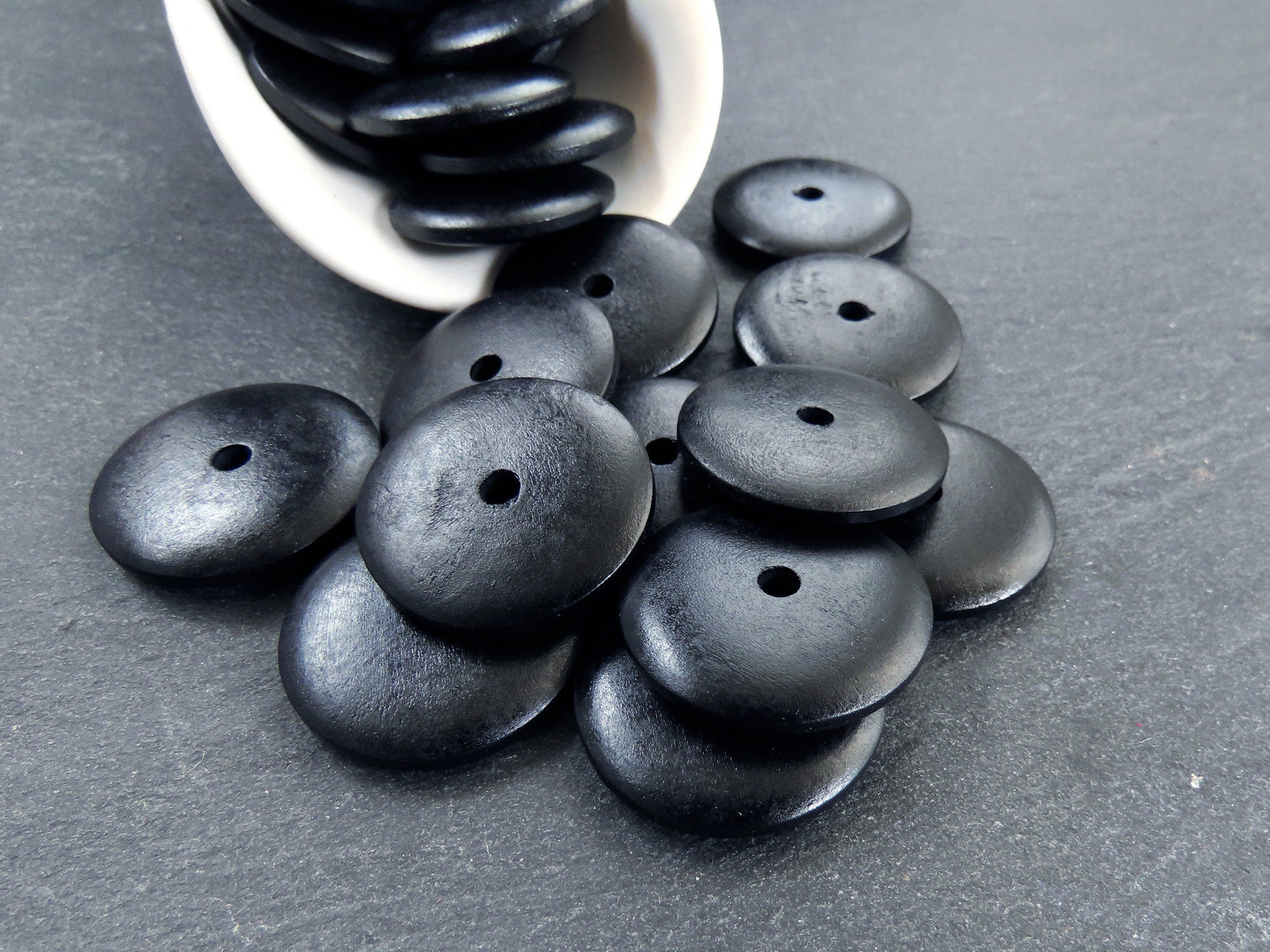 Large Black Round Wood Beads, Wooden Saucer Disc Beads, Jewelry Making –  LylaSupplies