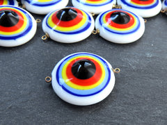 Glass Rainbow Evil Eye Charm Pendant Connector, Round Spiral Evil Eye, Lampwork, Amulet, Protective, Lucky, Handmade, 1pc, No:1