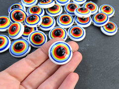 Glass Rainbow Evil Eye Charm Pendant Connector, Round Spiral Evil Eye, Lampwork, Amulet, Protective, Lucky, Handmade, 1pc, No:1