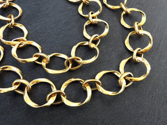 27mm Large Chunky Organic Link Statement Chain, Wide Gold Chain, Wavy Round Link Chain, 22k Matte Gold, 1 Meter = 3.3 Feet