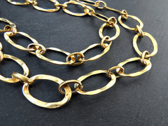 22mm Large Chunky Oval Organic Link Statement Chain, Wide Gold Chain, Wavy Round Link Chain, 22k Matte Gold Plated, 1 Meter = 3.3 Feet