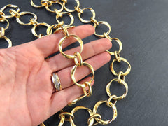 27mm Large Chunky Organic Link Statement Chain, Wide Gold Chain, Wavy Round Link Chain, 22k Matte Gold, 1 Meter = 3.3 Feet
