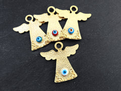 White Evil Eye Angel Pendant, Folk Guardian Charm, Angel Ornament, Good Luck Charm, Protective Talisman Amulet 22k Matte Gold Plated 1pc