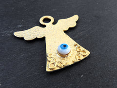 White Evil Eye Angel Pendant, Folk Guardian Charm, Angel Ornament, Good Luck Charm, Protective Talisman Amulet 22k Matte Gold Plated 1pc