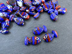 3 Glass Fish Beads, Good Luck Bead, Evil Eye Amulet, Murano, Kismet Beads, Lucky, Handmade Lampwork, Navy Blue Red