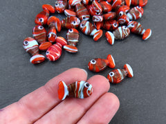 3 Glass Fish Beads, Good Luck Bead, Evil Eye Amulet, Murano, Kismet Beads, Lucky, Handmade Lampwork, Red Blue