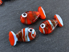 3 Glass Fish Beads, Good Luck Bead, Evil Eye Amulet, Murano, Kismet Beads, Lucky, Handmade Lampwork, Red Blue