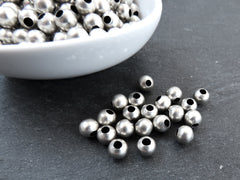 20pcs 6mm Plain Simple Round Smooth Bead Spacers, Metal Jewelry Making Beads, Matte Antique Silver Plated