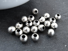 20pcs 6mm Plain Simple Round Smooth Bead Spacers, Metal Jewelry Making Beads, Matte Antique Silver Plated