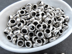 5mm Rustic Washer Bead Spacers, Organic Round Metal Beads, Jewelry Making Supply, Matte Antique Silver Plated, 30pc