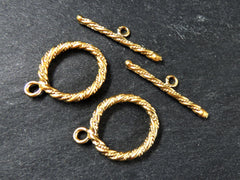 Twisted Rope Detail Toggle Clasp, T Bar Clasps, T Bar, Gold Toggle Clasps, T Clasps, Gold Clasps, Closure, 22k Matte Gold Plated, 2 Sets