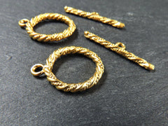 Twisted Rope Detail Toggle Clasp, T Bar Clasps, T Bar, Gold Toggle Clasps, T Clasps, Gold Clasps, Closure, 22k Matte Gold Plated, 2 Sets