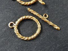 Twisted Rope Detail Toggle Clasp, T Bar Clasps, T Bar, Gold Toggle Clasps, T Clasps, Gold Clasps, Closure, 22k Matte Gold Plated, 2 Sets