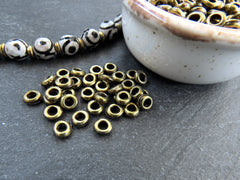 Small Bronze Washer Bead Spacers, Mykonos Greek Beads, Organic Round Metal Beads, Jewelry Making Supply, Antique Bronze Plated, 20 pc