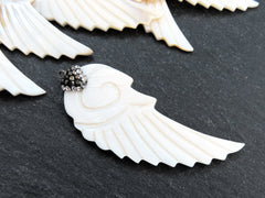 Mother of Pearl Carved Leave Feather Pendant, White MOP Feather Carving, MOP Beads, Rhinestone Pendant, Jewelry making supplies, 1pc, No:2