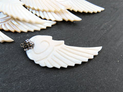 Mother of Pearl Carved Leave Feather Pendant, White MOP Feather Carving, MOP Beads, Rhinestone Pendant, Jewelry making supplies, 1pc, No:2