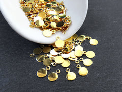 Mini Round Sequin Pendant Charms, Tiny Flat Blank Round Charms, Coin Charms, 22k Shiny Gold Plated, 30pcs